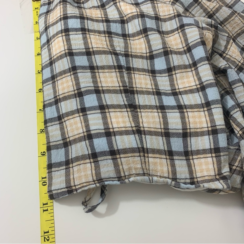 Zara Women's M Blue Cream Plaid Ruched Chic Cottagecore 3/4 Sleeve Blouse - Picture 7 of 10